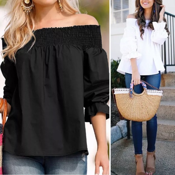 Off Shoulder Back Bow Tie Blouse - Picture 2 of 2